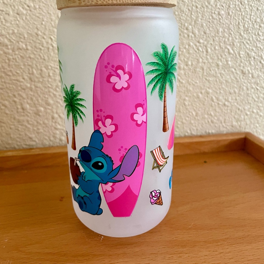 Tropical Themed Frosted Glass Tumbler with Straw - Picture 3 of 3